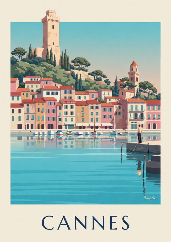 Stampa del Vieux-Port di Cannes e del Suquet
