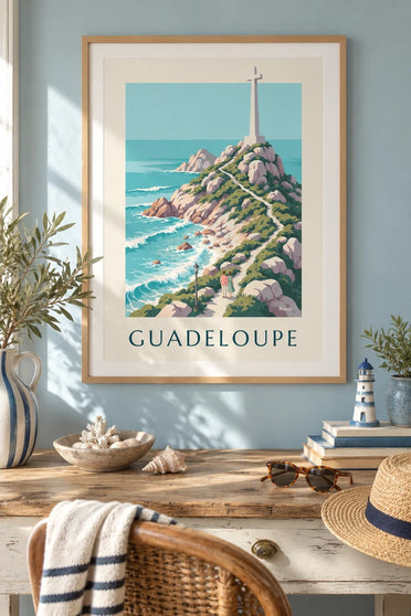 Poster della Guadalupa, Pointe des Châteaux e la sua croce : incorniciato alla parete