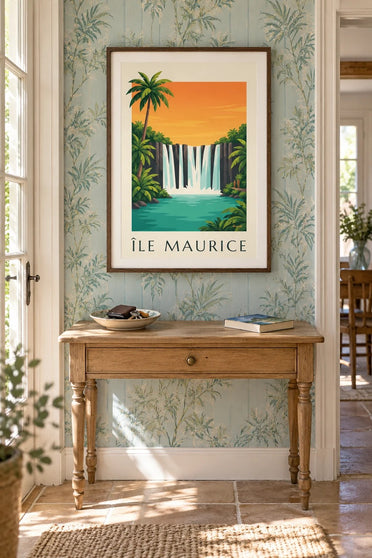 Poster Isola di Mauritius, cascata di Rochester (titolo ISOLA MAURITIUS) : incorniciato alla parete