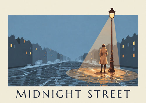 Poster donna in trench sotto un lampione di notte: il poster intero