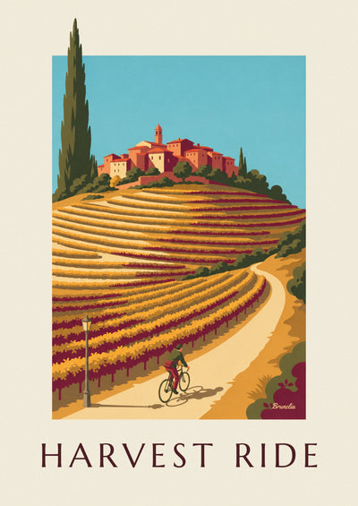 Poster di un ciclista tra i vigneti in autunno: il poster intero