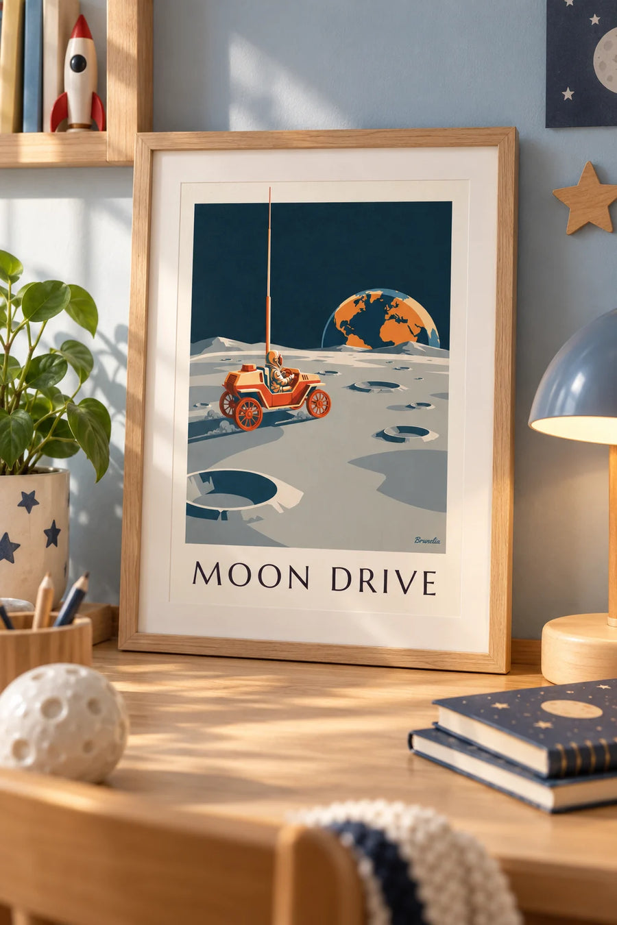 Poster rover lunare tra i crateri della Luna: formato piccolo A4 con cornice