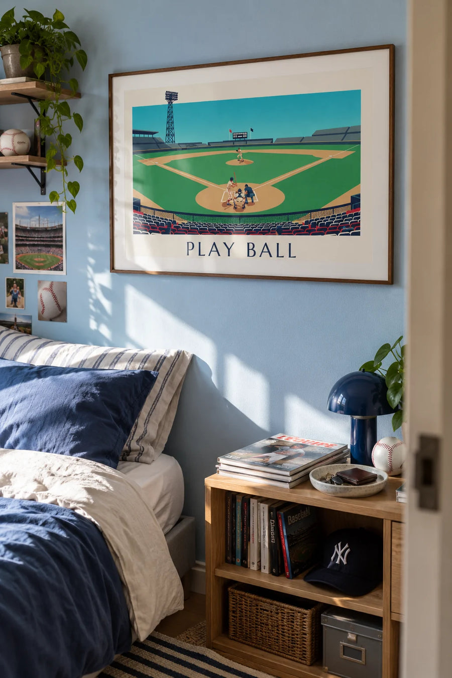 Poster partita di baseball vista dalle tribune in un pomeriggio: incorniciato al muro