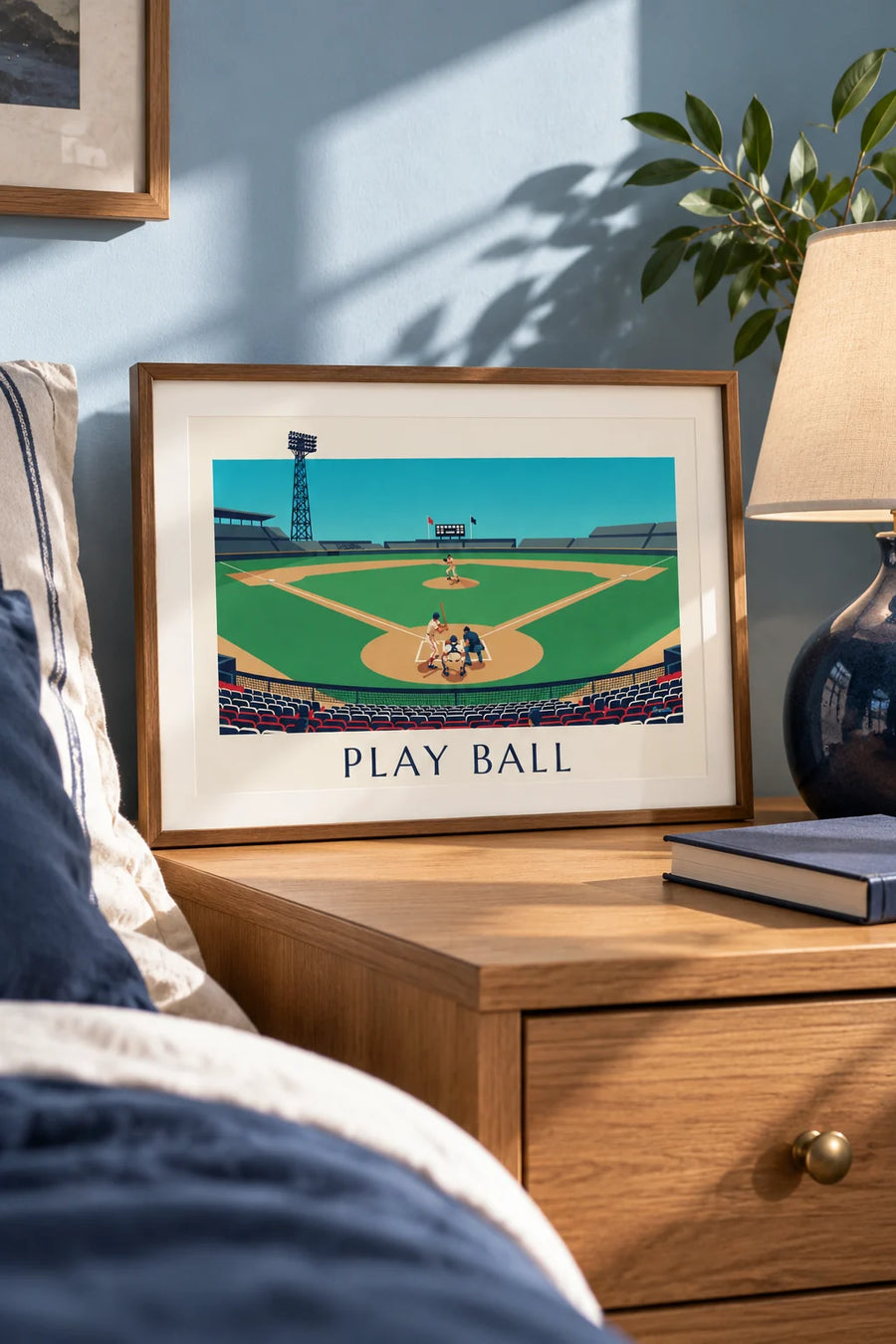 Poster con partita di baseball vista dagli spalti in un pomeriggio d'estate: piccolo formato A4 incorniciato