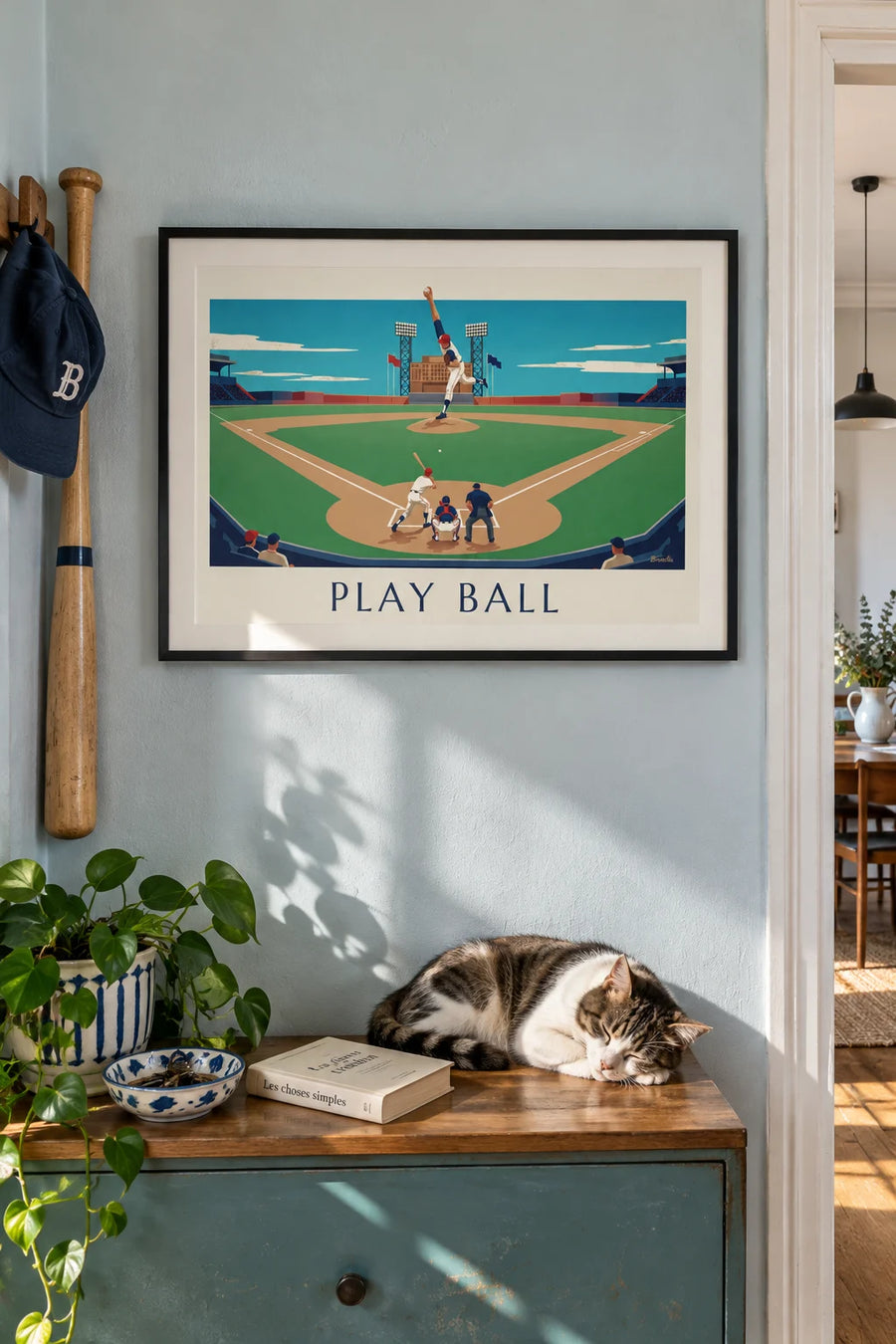 Affiche match de baseball vu des tribunes un après-midi : encadrée au mur