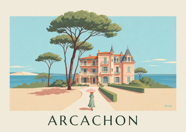 Affiche villa de la Ville d'Hiver à Arcachon parmi les pins