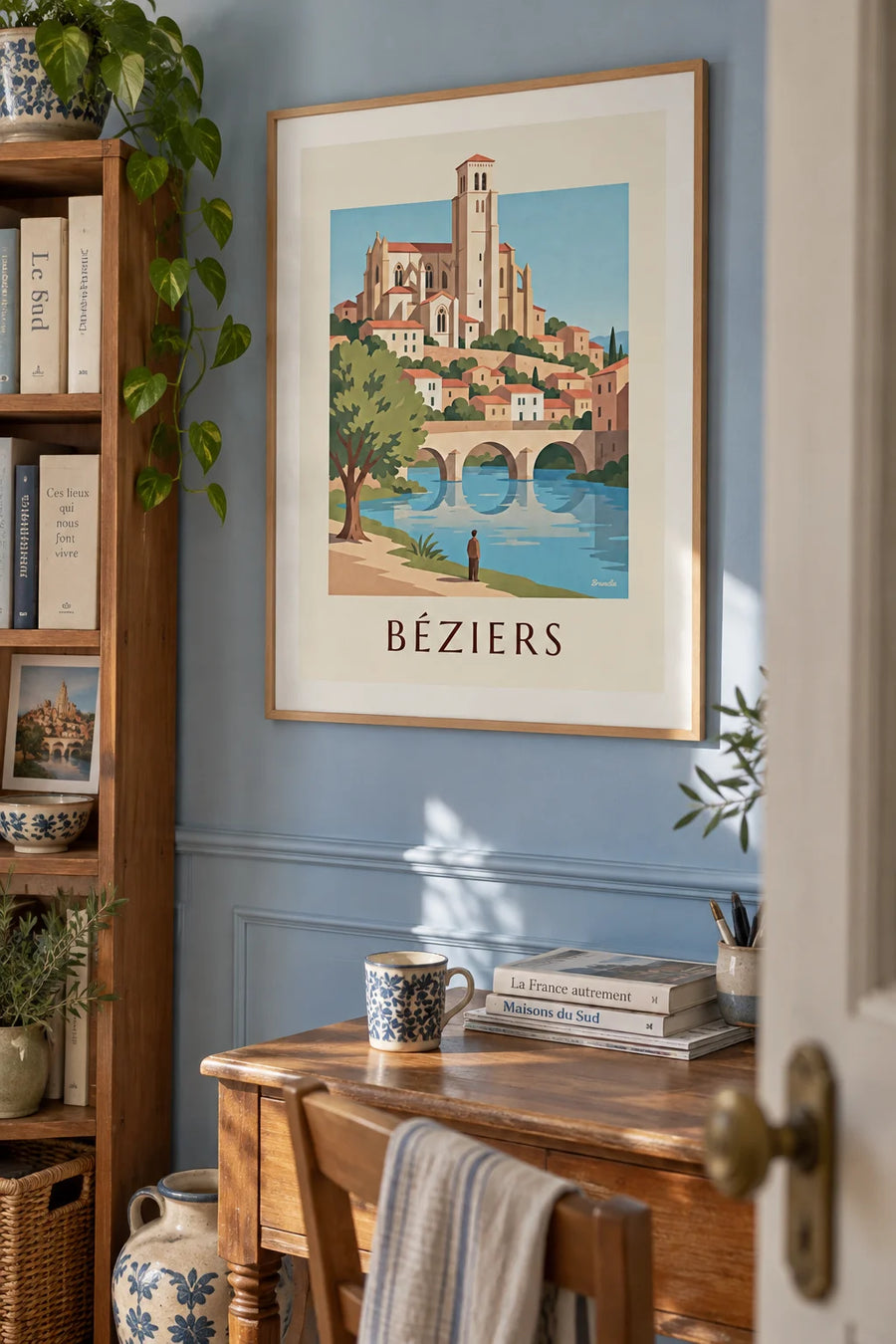 Poster of Saint-Nazaire Cathedral and the Old Bridge in Béziers: framed on the wall