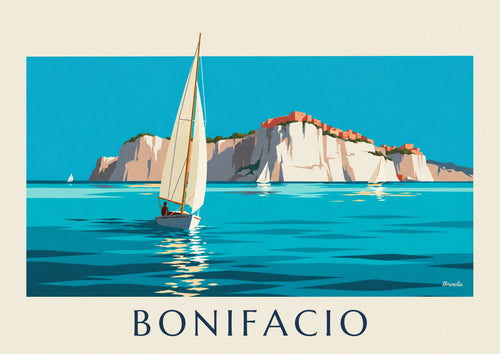 Poster scogliere bianche e barche a vela di Bonifacio in Corsica: il poster intero