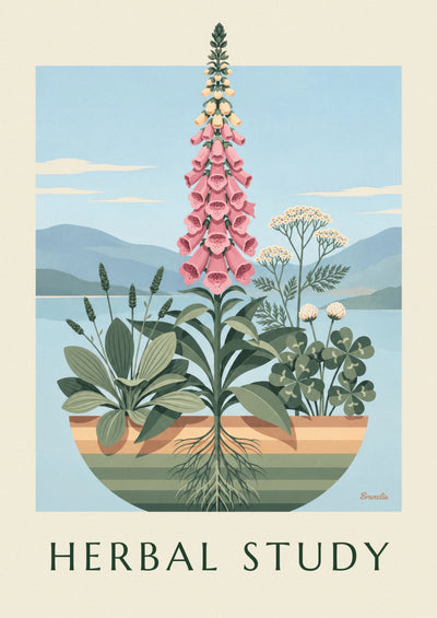 Affiche planche scientifique de plantes herbacées et digitale : l'affiche entière