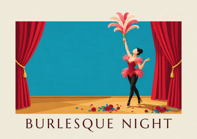 Poster ballerina di cabaret burlesque in corsetto e piume: il poster intero