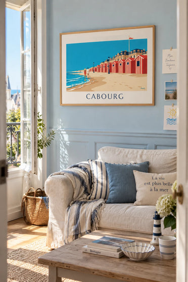 Poster cabine da spiaggia e Grand Hôtel di Cabourg: incorniciato alla parete