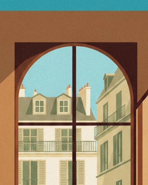 La fenêtre cintrée sur les toits en zinc et les balcons des immeubles parisiens