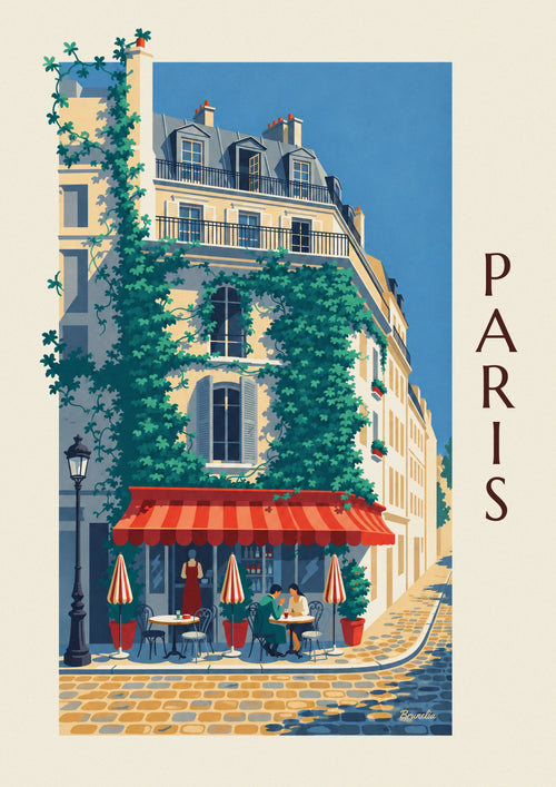 Poster of a Parisian bistro terrace under the ivy: the full poster