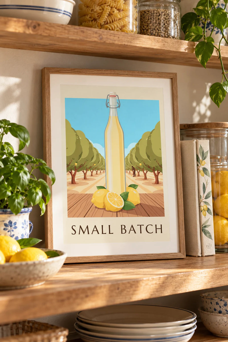 Poster di una bottiglia di limonata artigianale e limoni: piccolo formato A4 con cornice