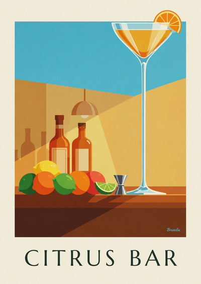Poster di cocktail bar, coppa di cristallo e agrumi: il poster intero