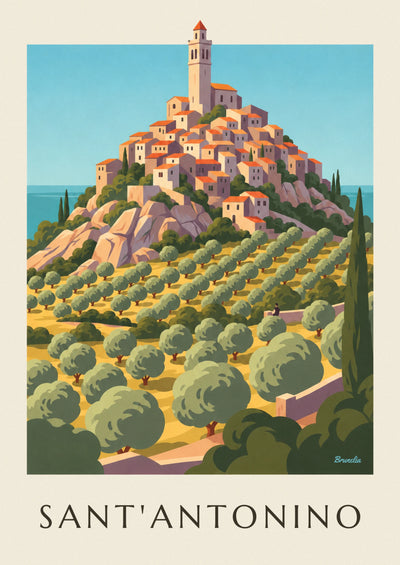 Poster of the hilltop village of Sant’Antonino in Balagne, Corsica: the full poster
