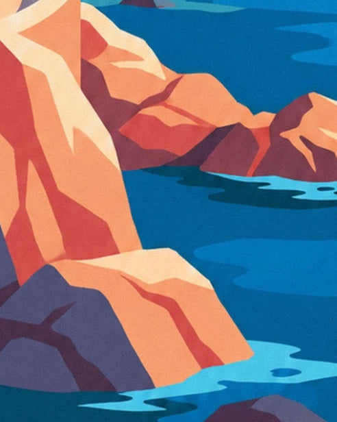 Le rocce arancioni e rosa che si tuffano nel mare blu dai riflessi turchesi
