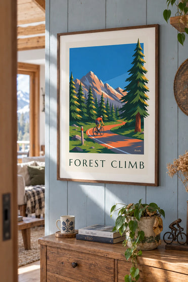 Poster cicloturismo in montagna e foresta: incorniciato alla parete