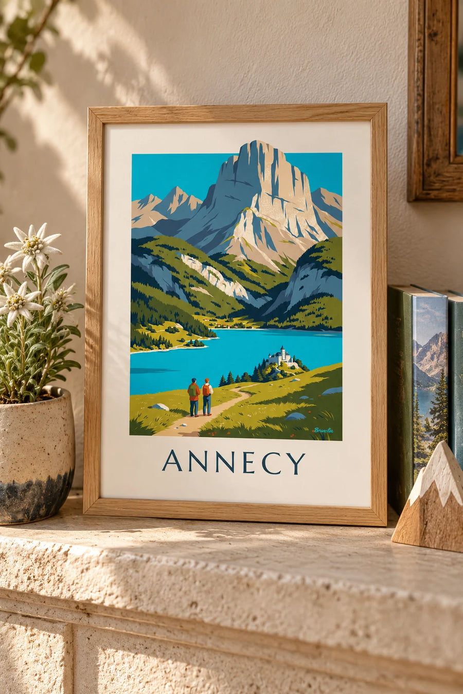 Affiche randonnée au-dessus du lac d'Annecy : petit format A4 encadré