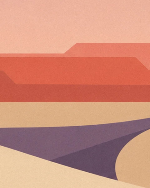 The curves of pale sand and their purple shadows, beneath the orange layers of the canyon
