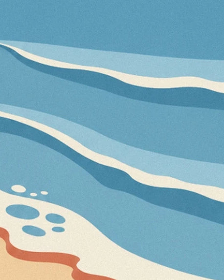 Les vagues bleues bordées d’écume crème au bord du sable