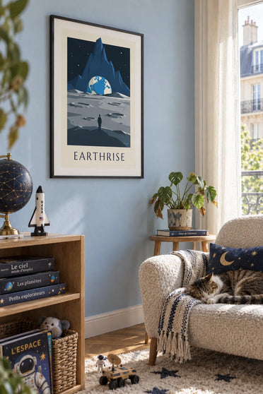 Poster crateri della Luna e Terra all'orizzonte: stampa incorniciata alla parete