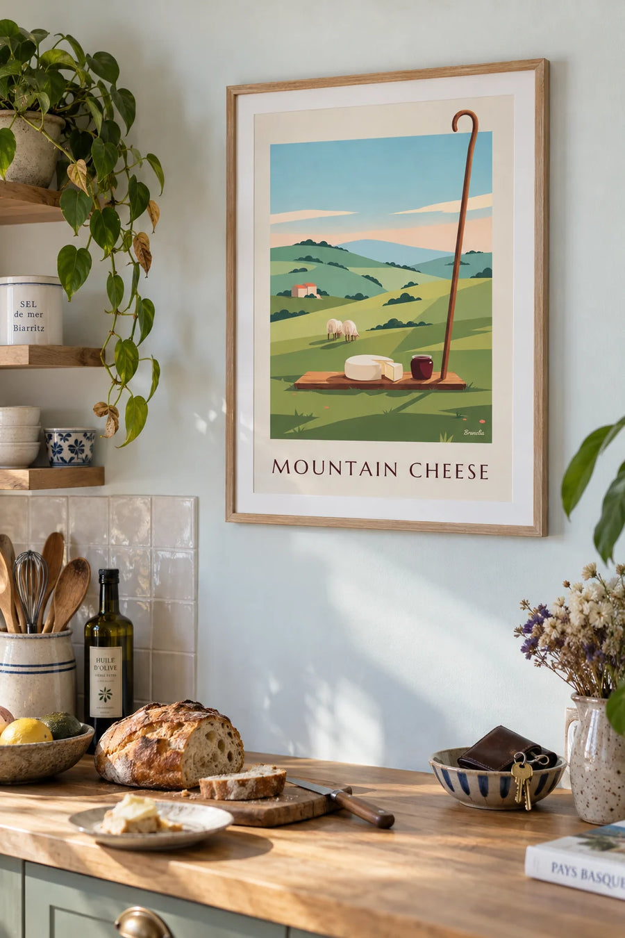 Poster of Basque sheep’s milk cheese and black cherry jam: framed on the wall