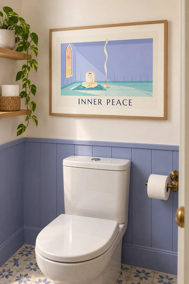Affiche rouleau de papier toilette en méditation zen : encadrée au mur