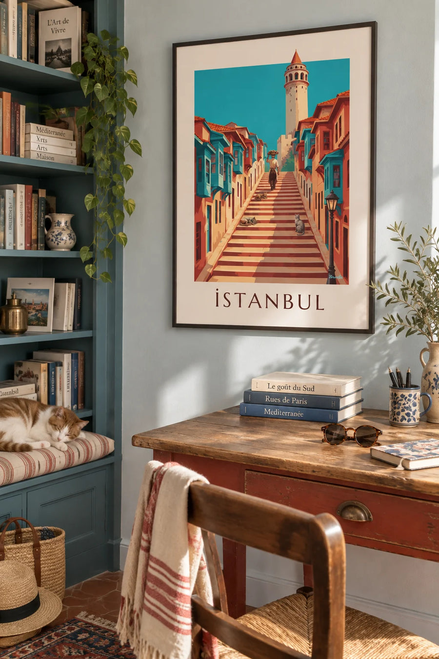 Poster of the Galata alleys and Galata Tower in Istanbul: framed on the wall