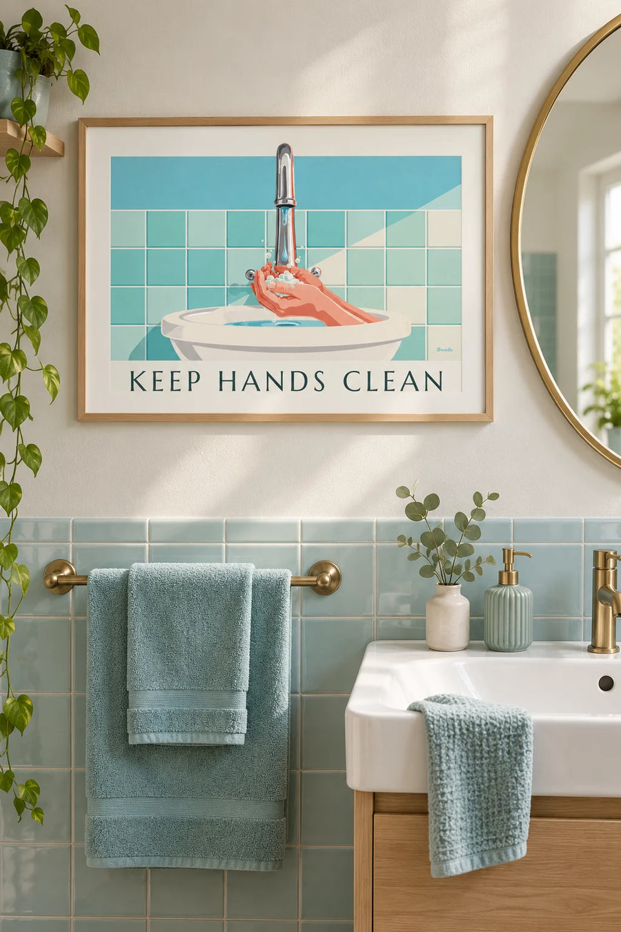 Poster «Keep hands clean» per il lavaggio delle mani: incorniciato alla parete