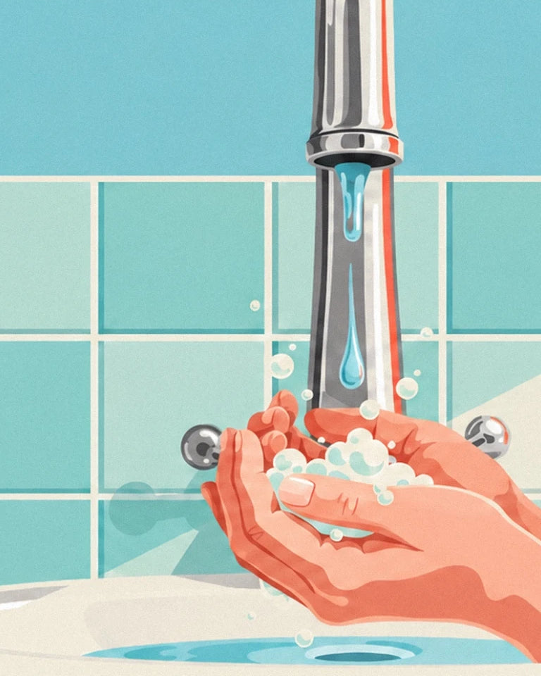 Affiche Keep hands clean pour le lavage des mains : détail en gros plan