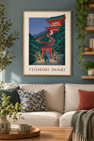 Poster viale di torii del Fushimi Inari a Kyoto: con cornice appeso al muro