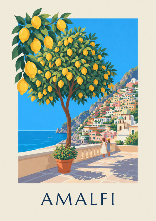 Poster limoni e villaggio della Costiera Amalfitana