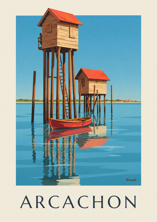 Poster of stilt houses on piles in the Arcachon Bay: the full poster