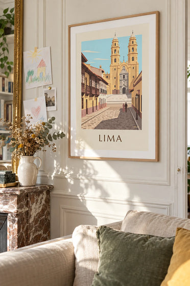 Poster strada coloniale di Lima e basilica di San Francisco: incorniciato alla parete