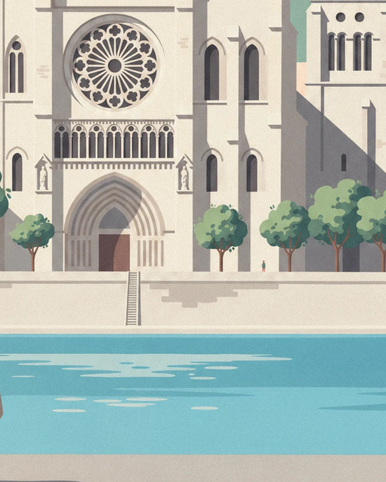 Saint-Jean Cathedral and Saône quays in Lyon poster: close-up detail