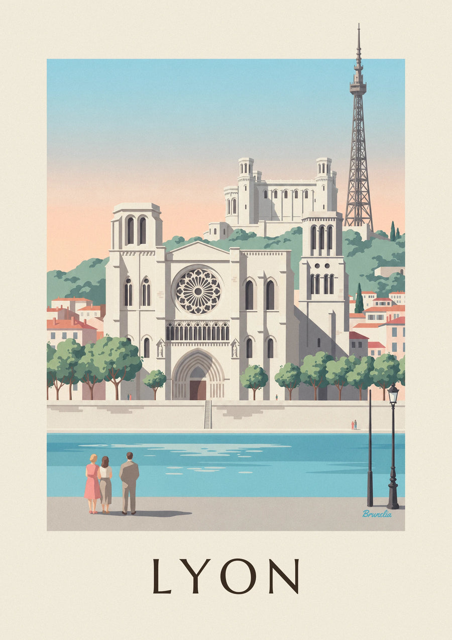 Saint-Jean Cathedral and Saône quays in Lyon poster