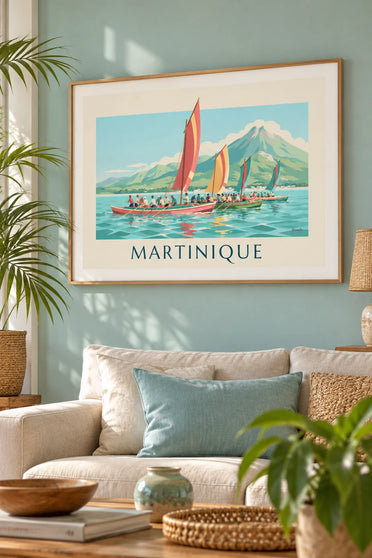 Poster yoles rondes in regata al largo della Martinica : incorniciato alla parete