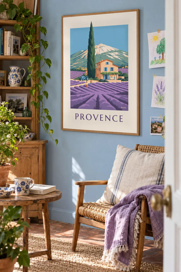 Poster mas provenzale tra i campi di lavanda: incorniciato al muro