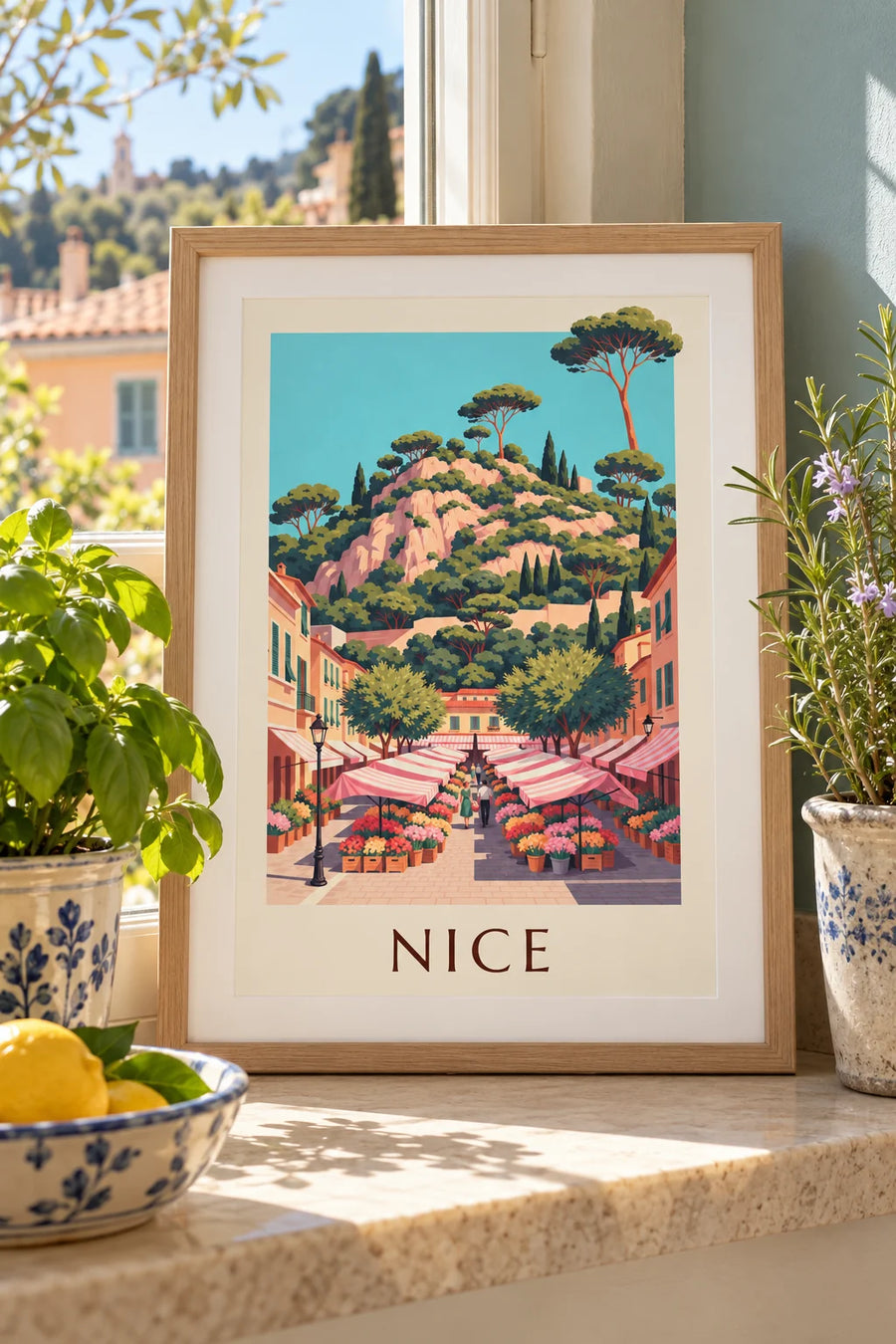 Poster mercato dei fiori di cours Saleya a Nizza: formato piccolo A4 con cornice