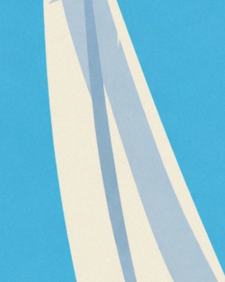 Les courbes des voiles crème et leurs ombres bleu pâle sur fond turquoise