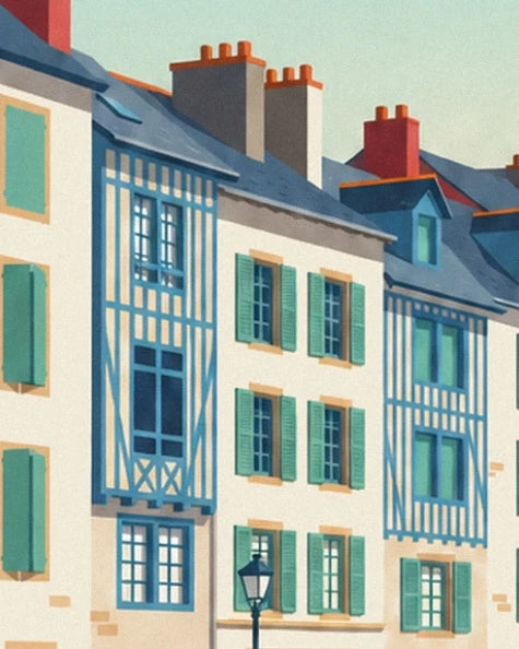 Les façades à colombages bleus, volets verts et hautes cheminées du port de Saint-Jean-de-Luz