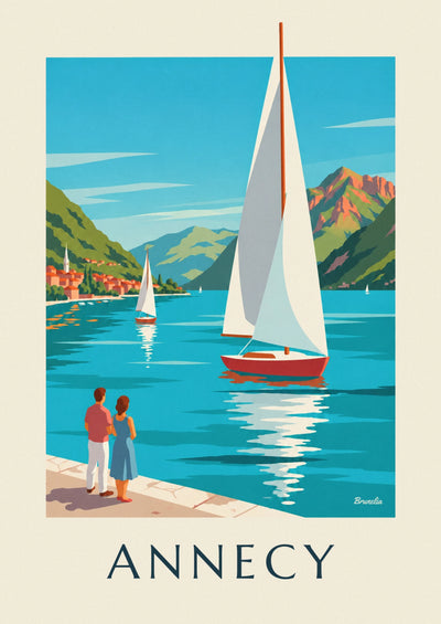 Poster lago di Annecy e le sue barche a vela ai piedi della Tournette: il poster intero