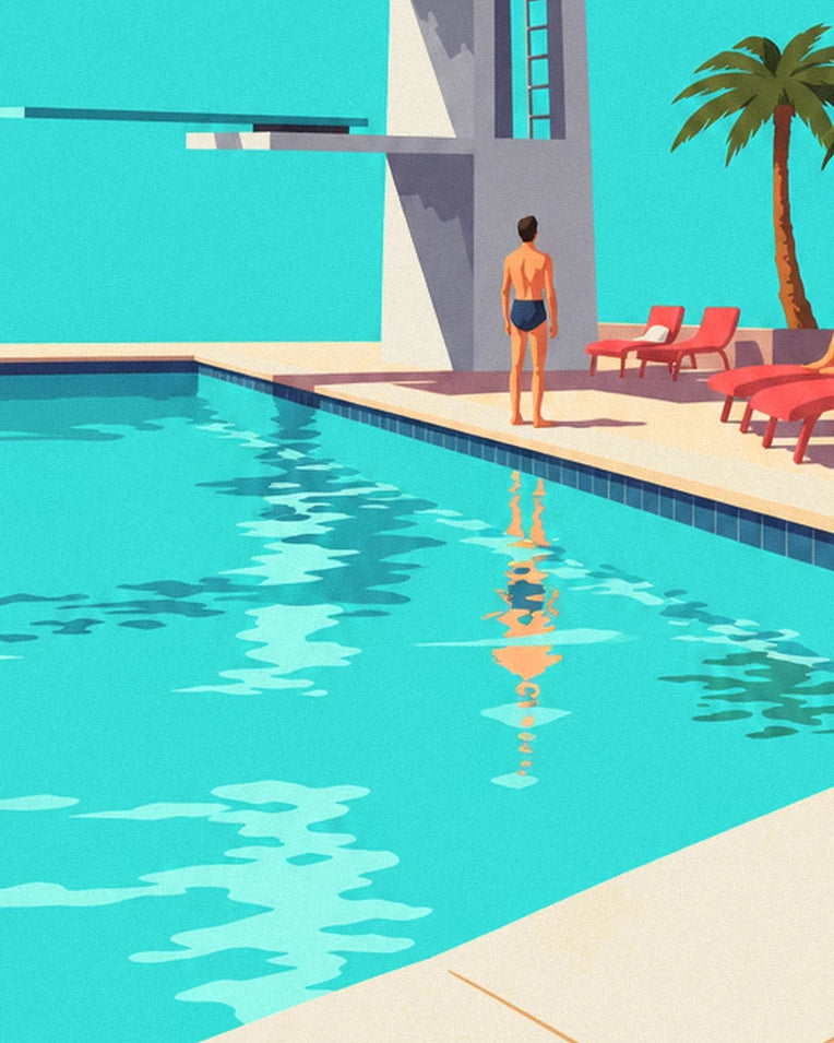 Poster trampolino da piscina all'aperto sotto il sole: dettaglio in primo piano