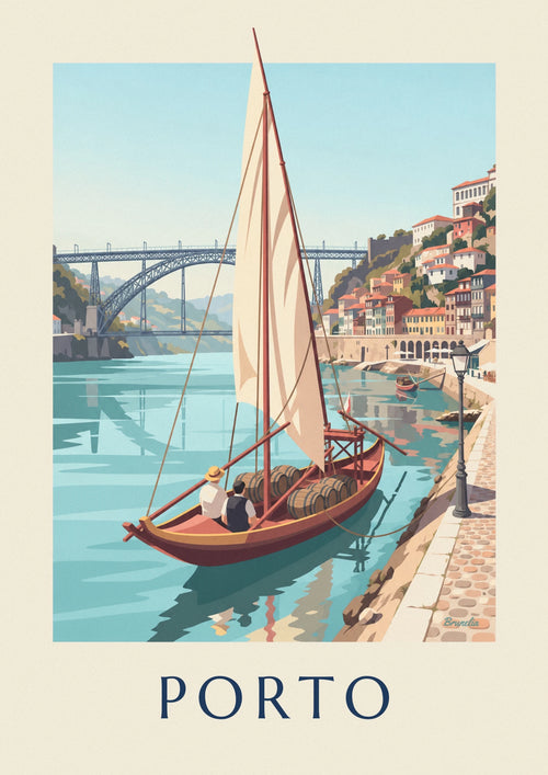Poster Ponte Dom Luís di Porto e barca rabelo sul Douro: il poster intero