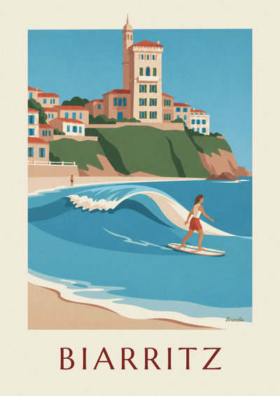 Poster of a female longboarder at the Côte des Basques in Biarritz: the full poster