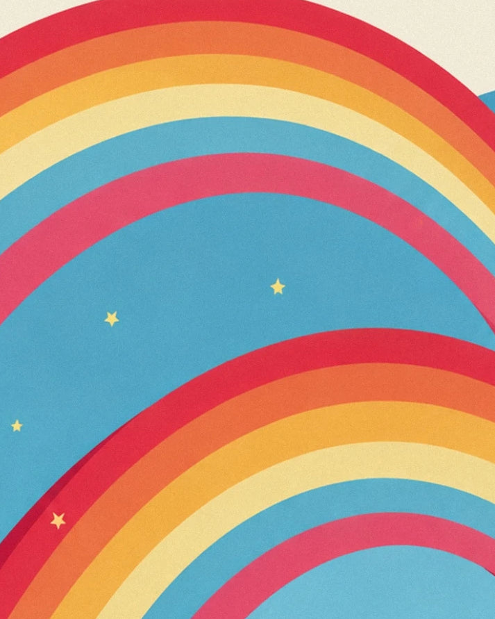 Les courbes de 2 arcs-en-ciel rouges, orange et jaunes parmi les étoiles