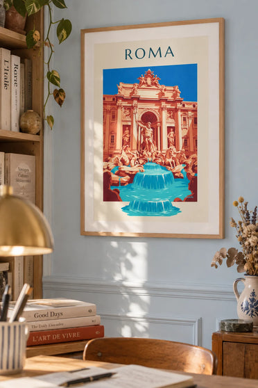 Poster della Fontana di Trevi e della statua di Nettuno a Roma: incorniciato alla parete