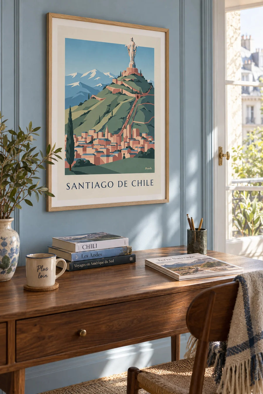 Poster of Cerro San Cristóbal in Santiago, Chile: framed on the wall