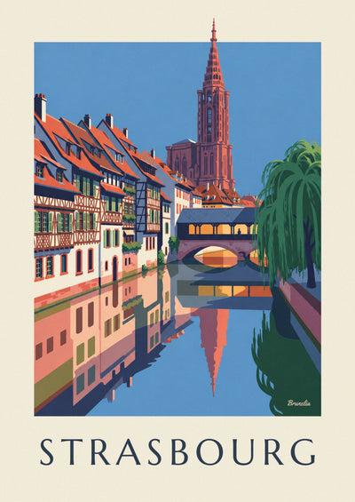 Poster of half-timbered houses and the covered bridge in Petite France, Strasbourg: the full poster